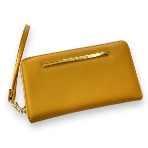 Steve Madden Wallet Mustard Yellow Ochre Zip Around‎ Wristlet Faux Leather NWOT